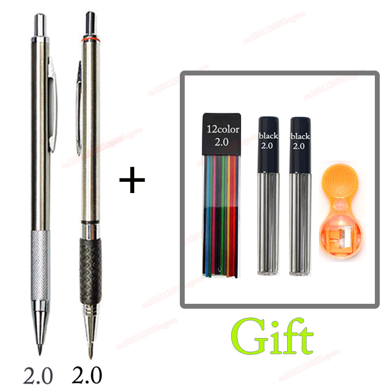 2.0 Mm Mechanical Pencil Full Metal Automatic 2mm Color Pen School Black Lead Color Refill For Painting Engineering Drawing: Mixed Color