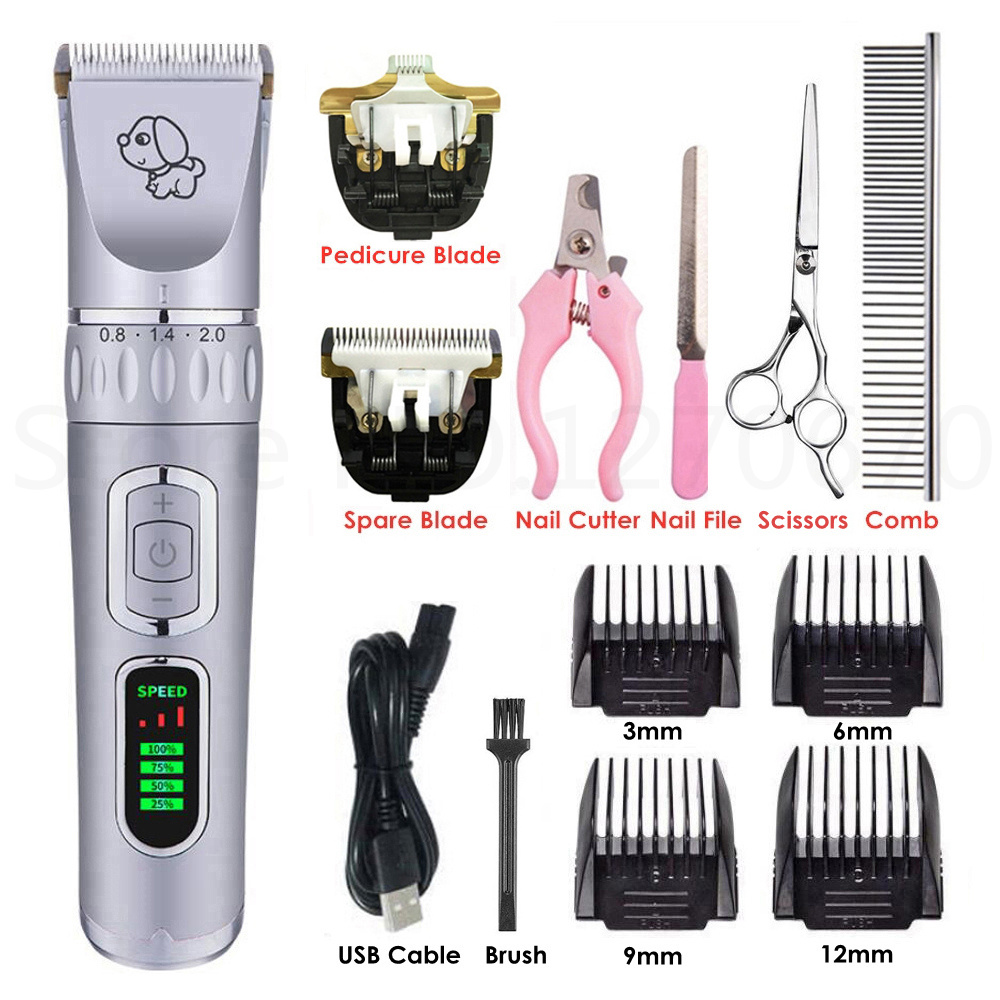 Hundeklippere kattehårklipper pleje dyr kæledyrsbarbermaskine trådløs lydløs hundehårtrimmere fjerner usb elektrisk hårklippermaskine: Sølv kb værktøjssæt