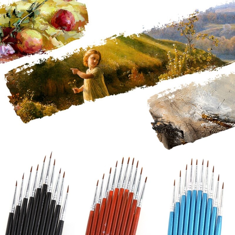 10 sztuk nylonowe włosy szczotka hak linia długopis artystyczny obraz akwarela akrylowe malarstwo rysunek X5QB