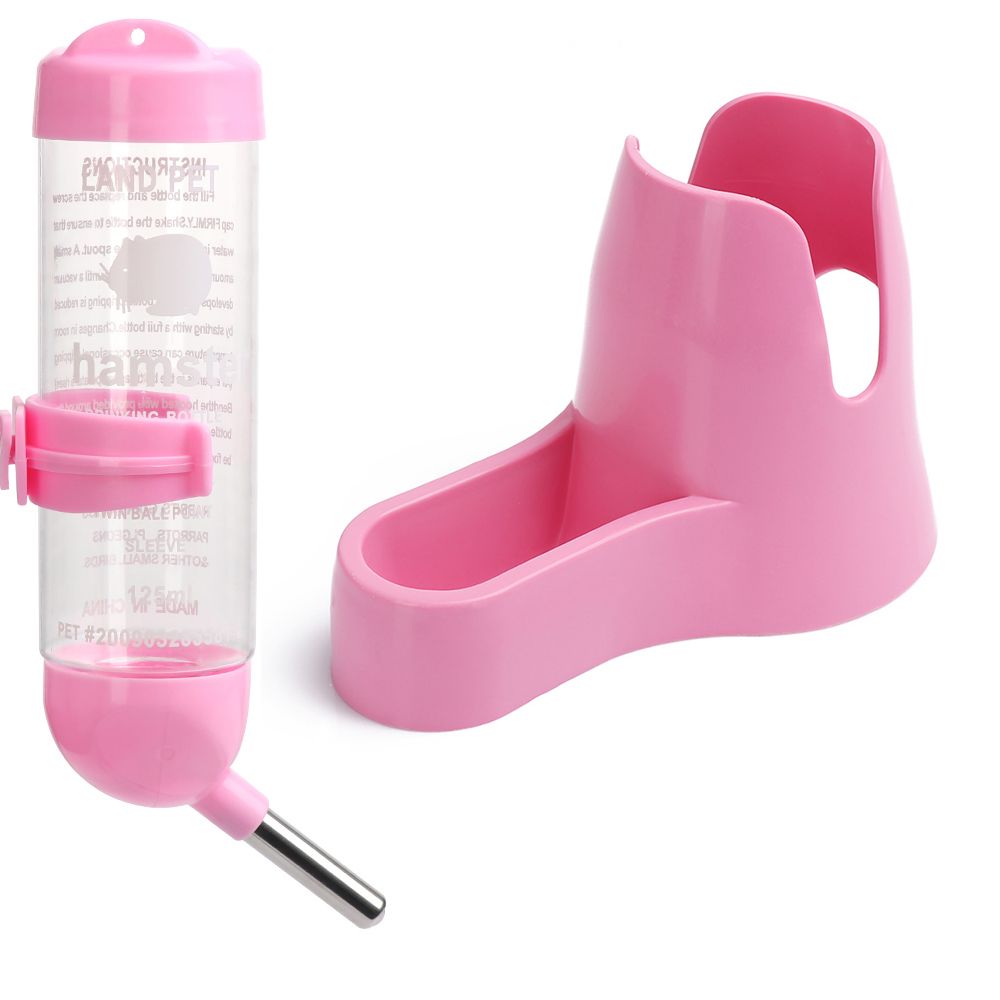 Contenedor de comida para mascotas, alimentador, accesorios para animales pequeños, dispensador automático, dispositivo de alimentación, botella de agua para hámster: pink / 80ML