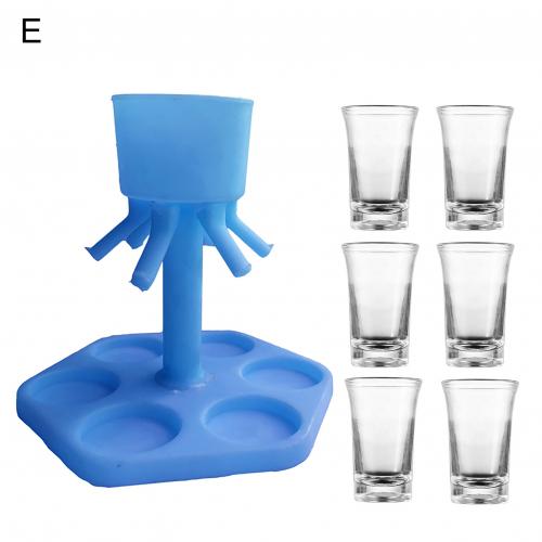 Hexagonal 6 Shot Glass Cocktail Dispenser Revolving Bar Decanter Holder: E