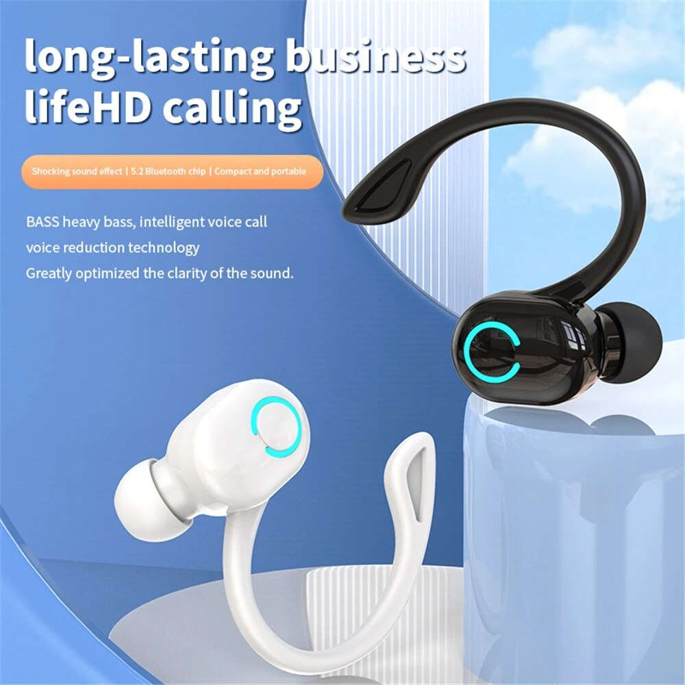 Bluetooth 5.2 Oorhaak Oortelefoon Draadloze hoofdtelefoon Mini Handsfree Waterdichte Sport Muziek Headset Enkele rechter oordopjes met microfoon