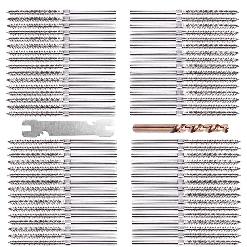 32 Pairs Left & Right Hand Thread Lag Screws for 1/8Inch Cable Railing, 316 Stainless Steel Stair Deck Railing