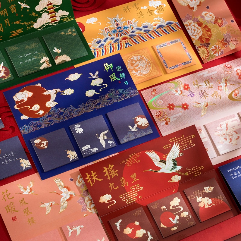 60 pcs Chinoiserie Post Notes Retro Fly Crane Sakura Memo Pads Bullet Journaling Accessories Sticky Note Aesthetic Stationery