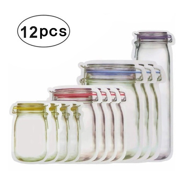 Mason jar garrafas sacos com zíper bpa livre garrafas de pedreiro comida lanche saco selo fresco sacos selados à prova de vazamento organizador casa: YELLOW