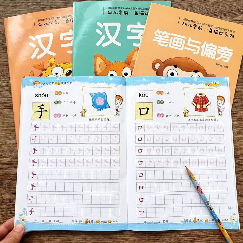 4 Books Chinese Characters Stroke Literacy Book Practice Copybook Pinyin Cards With Picture Read Chinese Literacy Exercise Early: Default Title