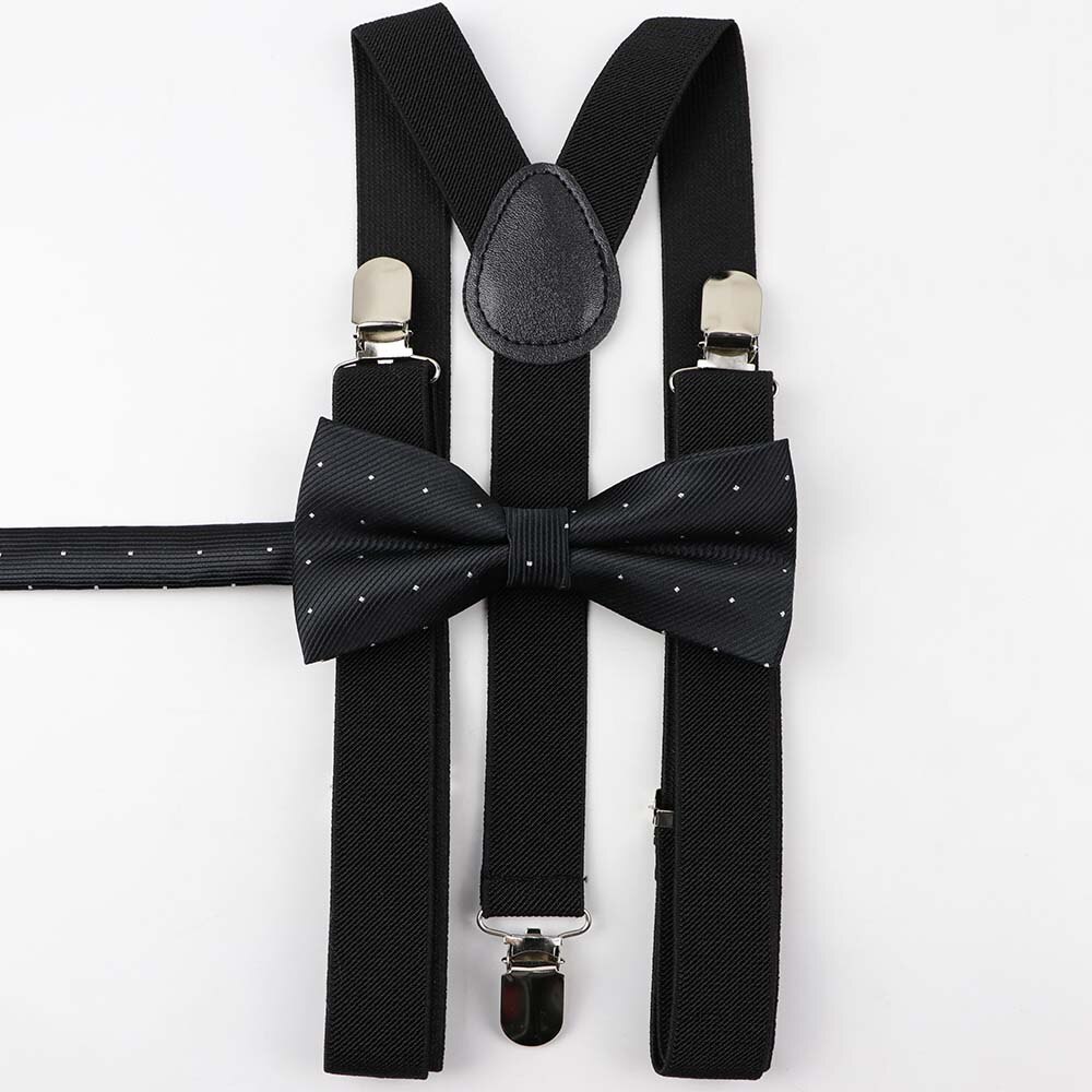 Einfarbig Mann der Gürtel Bowtie Set Männer Frauen Hosenträger Polyester Y-Back Hosenträger Stern Silber Punkt Fliege einstellbare Elastische: 3