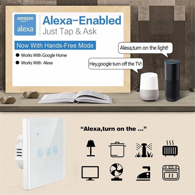 Smart Life App Interruptor Smart Home Switch 1/2/3/4 Gang Work For Alexa,Tuya EU WiFi Switch With Glass Panel, Google Home