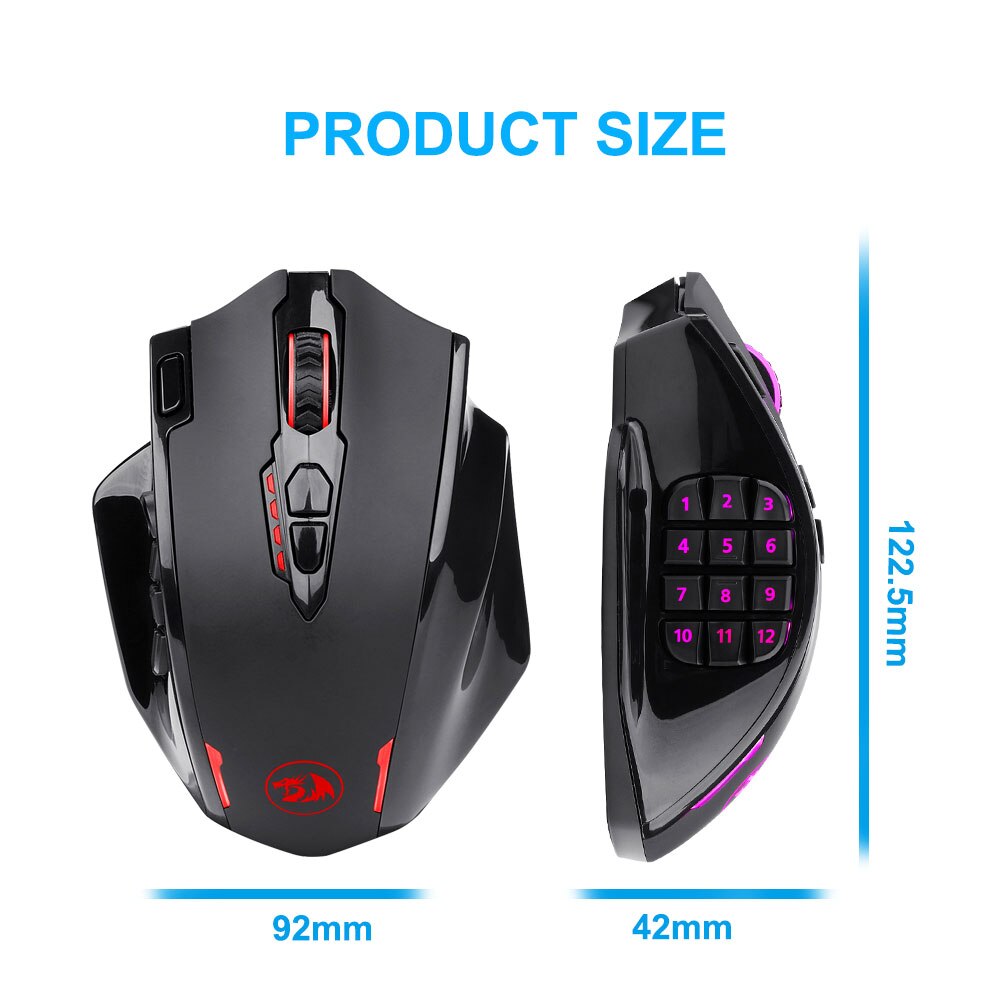 Redragon impact elite  m913 rgb usb 2.4g langaton pelihiiri 16000 dpi 16 painiketta ohjelmoitava ergonominen pelihiirille pc
