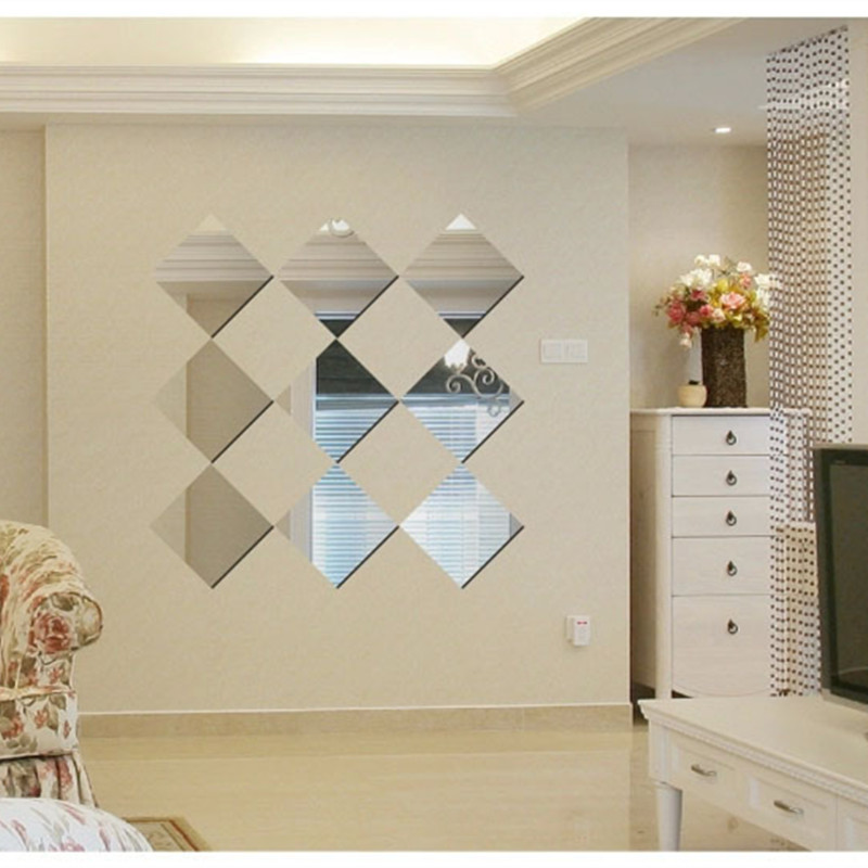 Mirror Wall Stickers Acrylic Square Mirror Tile Wall Stickers Decal DIY 3D Self-adhesive Acrylic Tiles Sticker For Home Decor: 15x15cm 9pcs