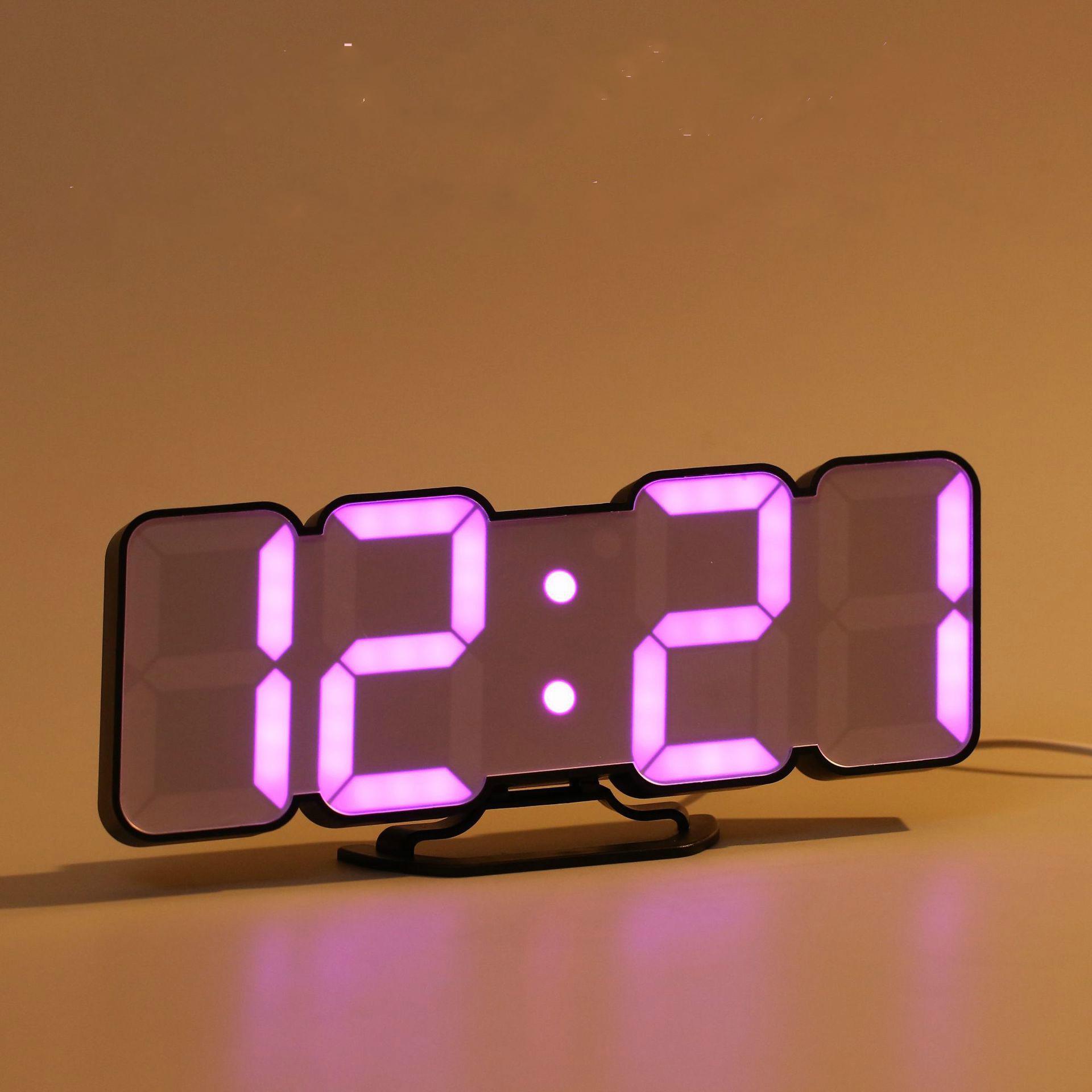 Digitaalinen seinäkello 3d langaton kauko -usb -kellonäyttö led -herätyskello, jossa on lämpötilan/päivämäärän äänensäätöpöytäkello: Musta