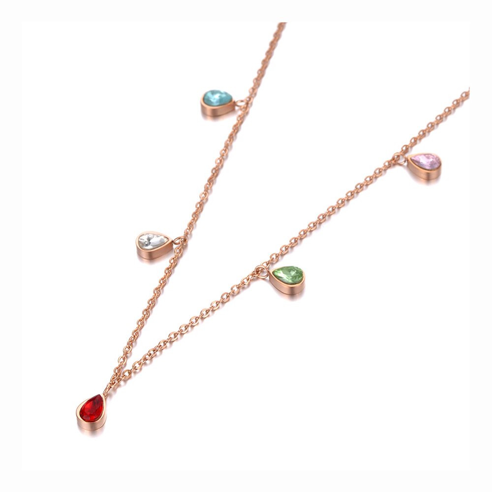 Lokaer Titanium Stainless Steel Colorful Water CZ Crystal Choker Necklaces For Women Girls Bohemia Pendant Necklace N19181: Rose Gold Color