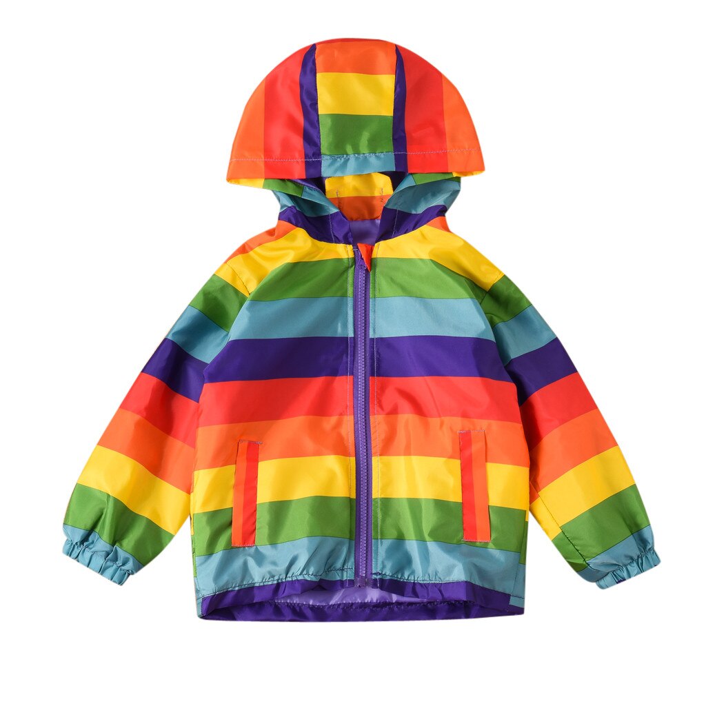 Winter Peuter Regenboog Streep Kapmantel Kids Baby Grils Jongens Herfst Lange Mouw Tops Outfits Kids Kleding Meisjes Куртка Детская: 5T