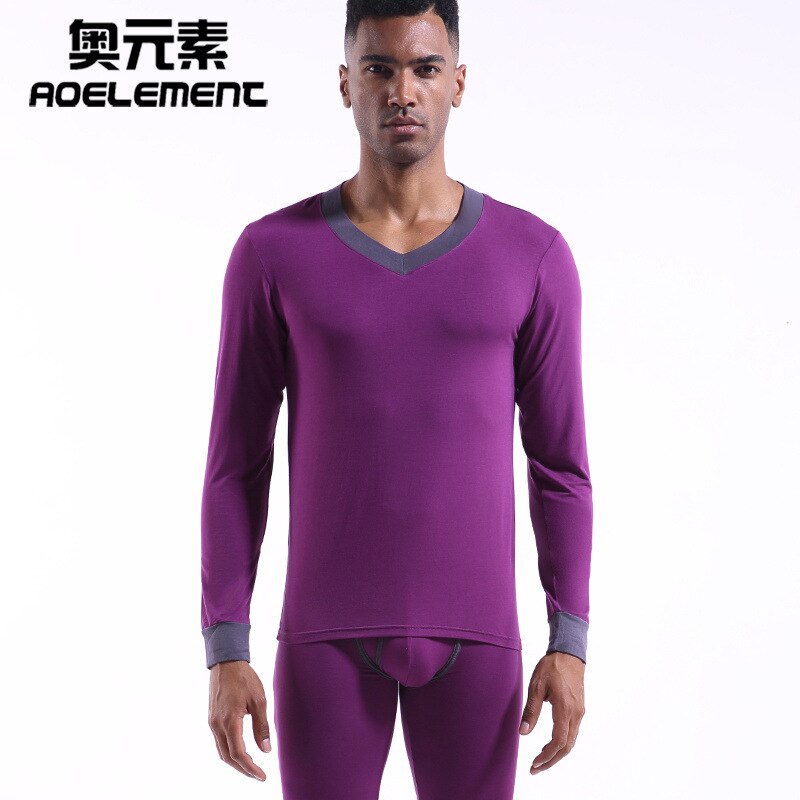 AOELEMENT Men's V-neck Underwear Set Modal Slim-fit Autumn Clothes Long Johns Mens Thermal Base Suit To Keep Warm Leggings