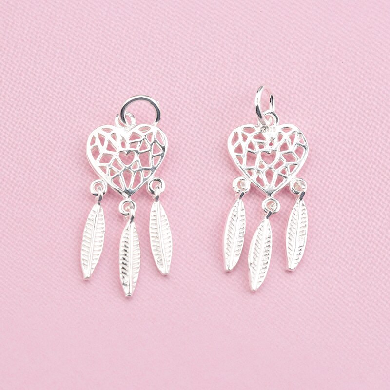 Une paire 23*9*1MM 925 en argent sterling amour coeur capteur de rêves pendentif indiens pendentif ethnique pour collier bracelet faisant bricolage