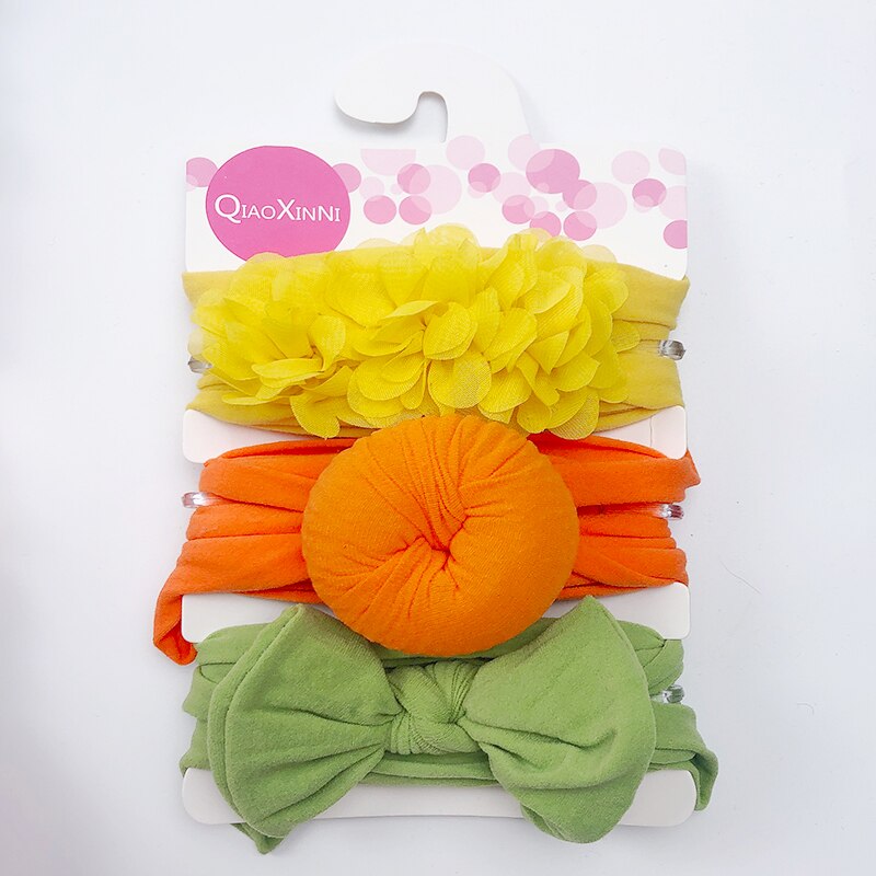 Ensemble de 3 bandeaux élastiques en mousseline de soie et nylon pour bébé,accessoires pour cheveux style turban avec nœud et fleur, couleur unie, pour fille, 3 pièces,
