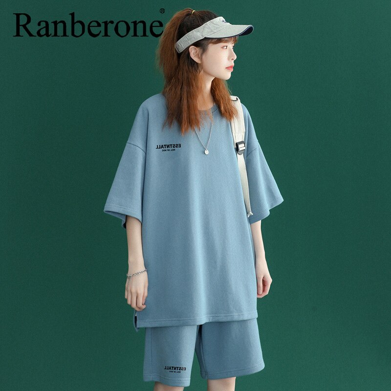Ranberone oversized sportanzug, lässiges laufoutfit, shorts-set, damen, frühling/sommer, zweiteilig