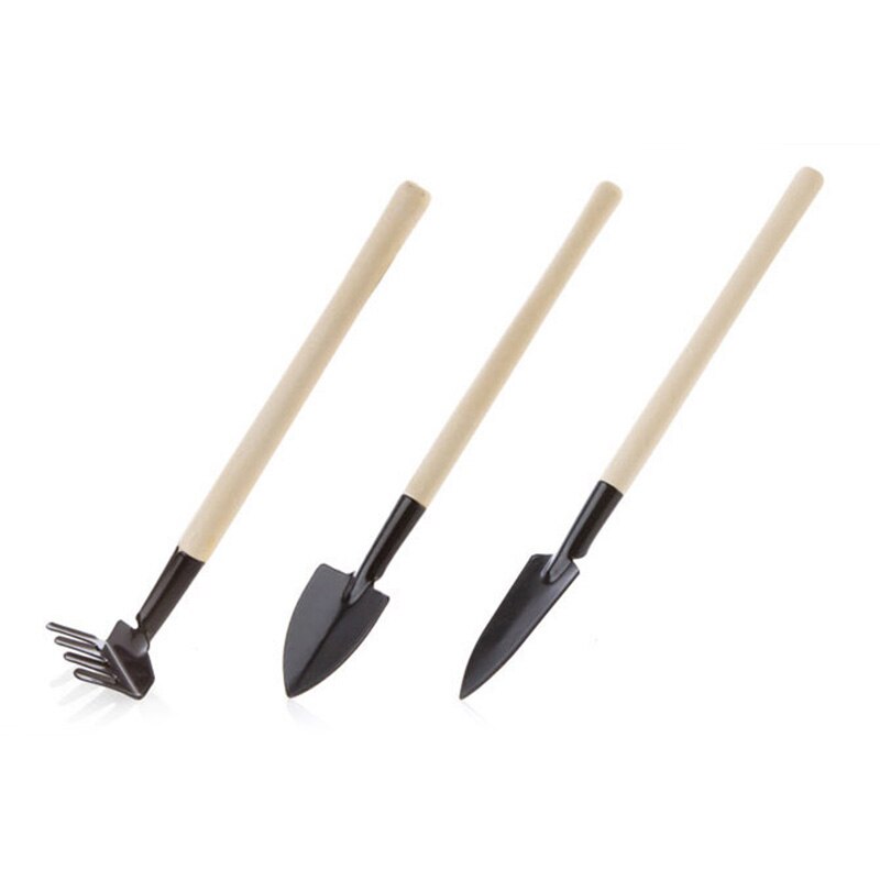 3 unids/lote de rastrillo y pala de plantas de acero inoxidable, mango de madera para el cultivo del suelo, herramientas de jardinería portátiles: Default Title