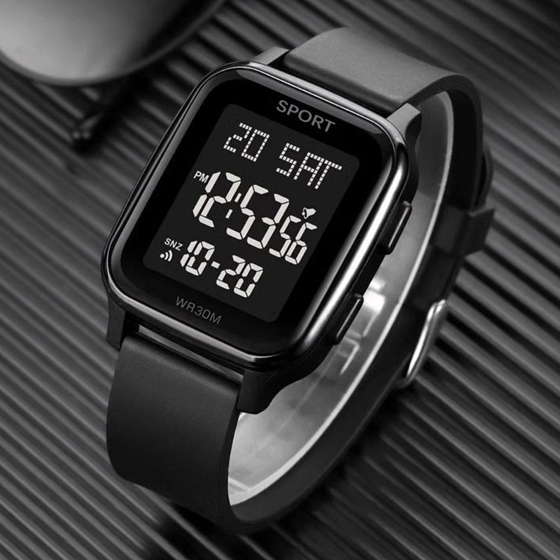 Reloj deportivo YIKAZE para hombre, reloj electrónico multifunción resistente al agua, reloj de pulsera Digital LED ultrafino para hombre y estudiante: Marrón