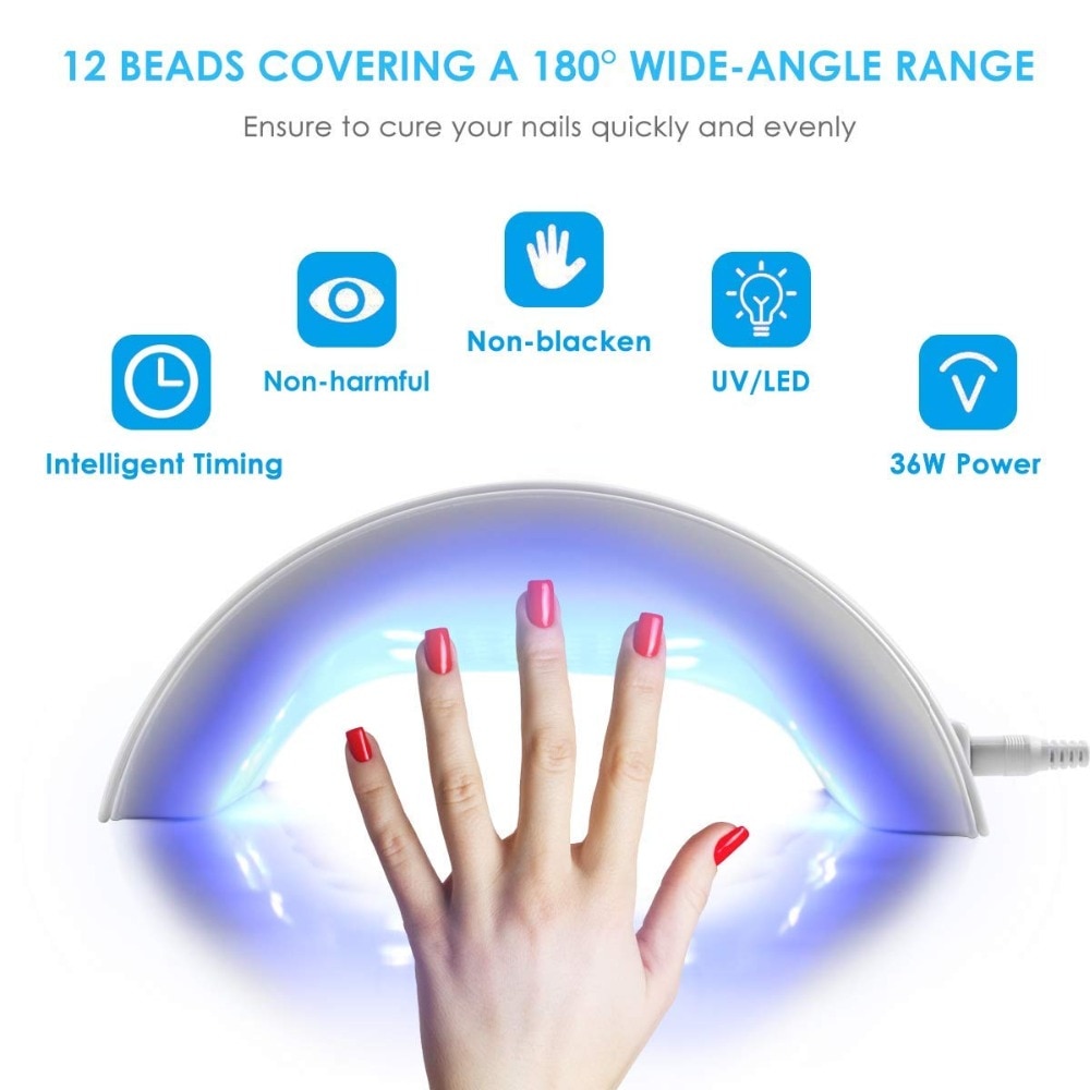 36w led naglar gelish lampa 12 uv torktumlare konst nali lampa manikyr för hemmabruk maskin torktumlare verktyg för alla typer usb-kontakt naglar