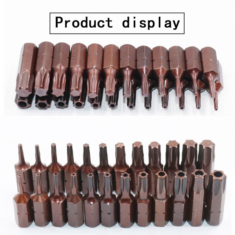 12PCS S2 Steel T6-T40 Magnetic Bit Set 25mm Security Tamper Proof Spanner Screwdriver Torx Star Hex Bit Universal Tool Parts