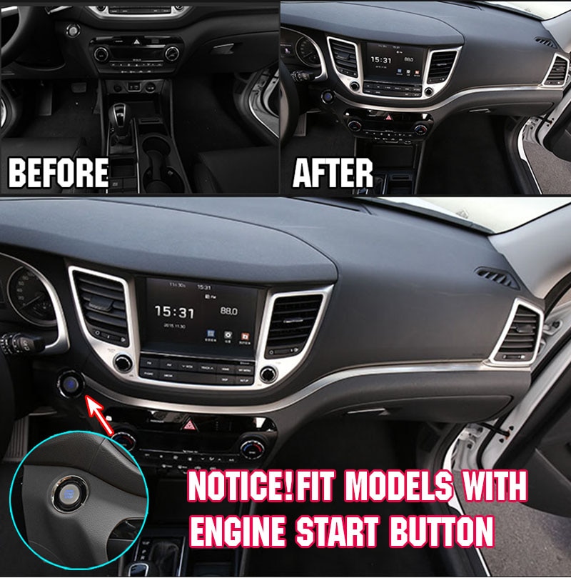 För hyundai tucson rostfritt stål instrumentpanel trim mittkonsol panel gjutning dekorativa bil interiör styling garnering