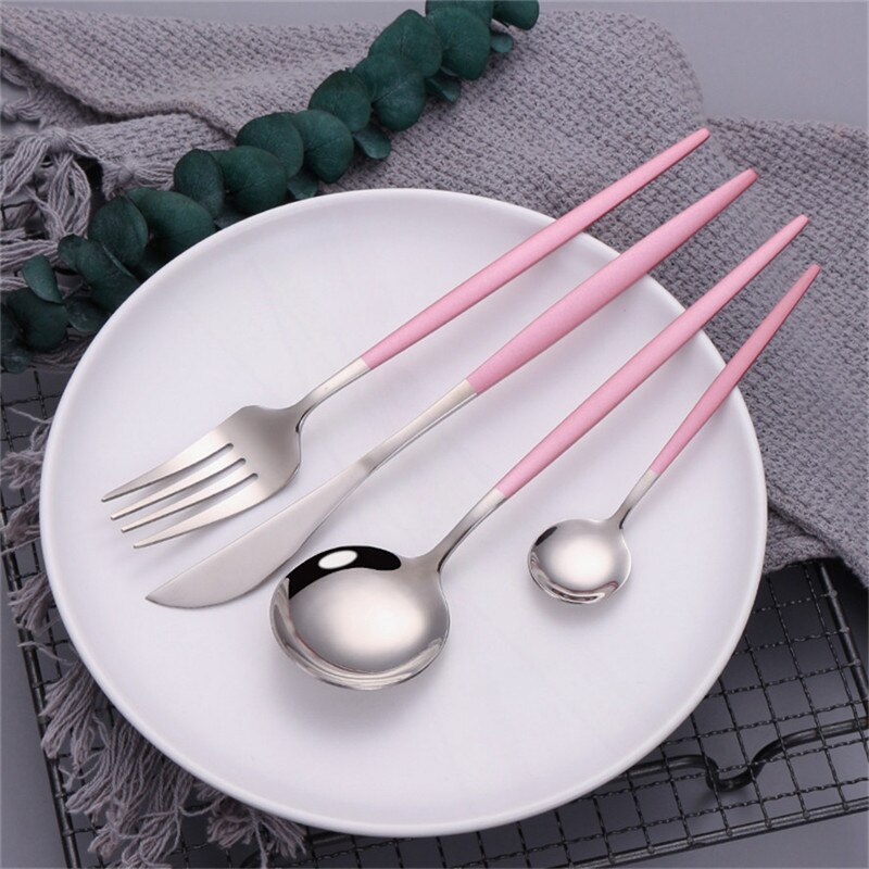 Pink Silver Dinnerware Set Stainless Steel Cutlery Kitchen Dinnerware Tableware Set Forks Western Knives Spoons Cutlery Set 20pc