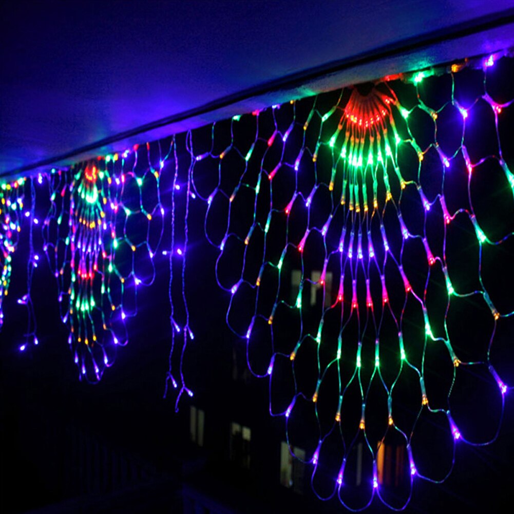 Led Gordijn Verlichting, 3M 3 Pauw Mesh Netto Led String Lights 8 Modi Outdoor Fairy Guirlande Verlichting Voor Kerst Decor