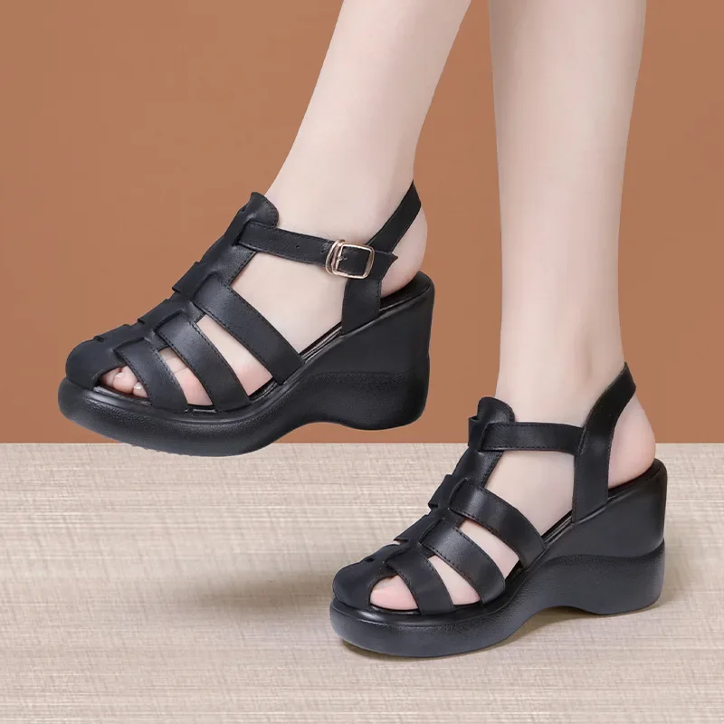 8 cm Kleine Maat 32-43 Dicht Hoofd Dikke Bodem Gladiator Sandalen Zomer 2024 Casual Hoge Hakken Platform Wiggen Schoenen Kantoor Strand: 35