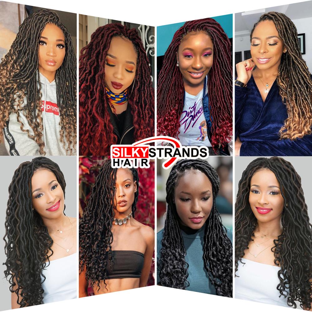 Curly Goddess Faux Locs Crochet Hair Extensions Crochet Braids Synthetic Ombre Braiding Hair Bulk Bohemian Silky Strands