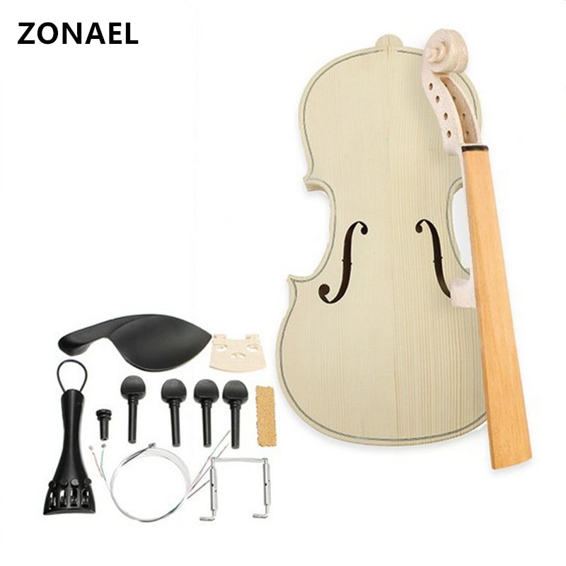 ZONAEL DIY 4/4 Full Size Violin Kit Natural Solid Wood Acoustic Fiddle with EQ Spruce Top Maple