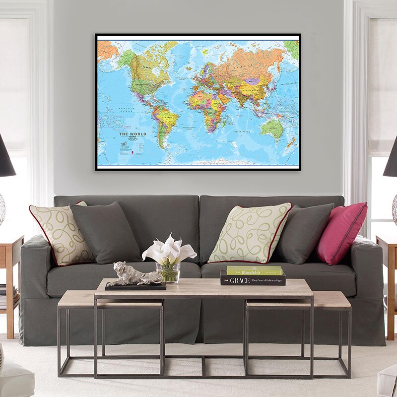 The Regular World Map Non-woven Canvas Painting Wall Art Poster and Prints Modern Artwork Living Room Home Decoration 75*50cm