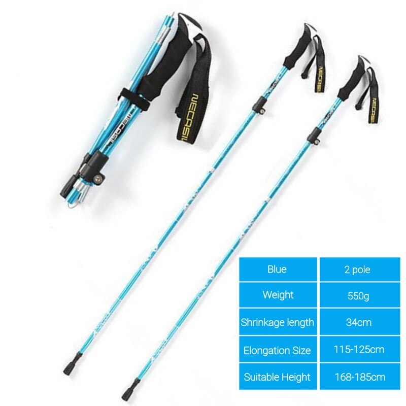 Trekking Poles Folding Hiking Stick Collapsible Hiking Poles Trekking Stick Walking Poles Nordic Walking Sticks hiking stick: Blue - 2 poles