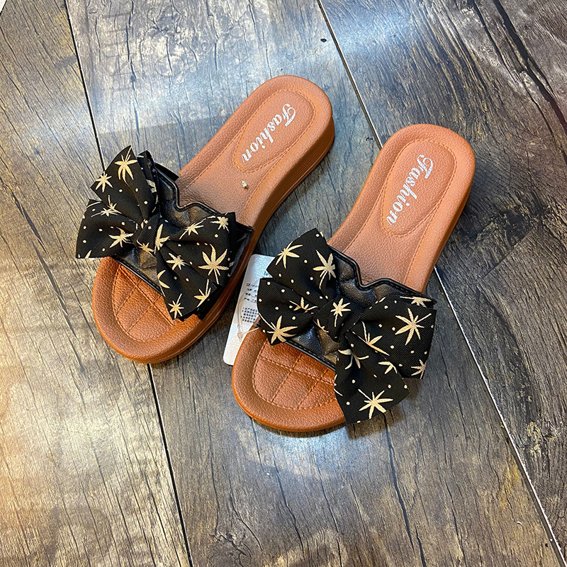 Dames 2024 Zomer Britse Stijl Zachte Onderkant Vlinder Dauw Teen Anti Slip Cool Slippers Voor Vrouwen Één Lijn Slepen Schoenen