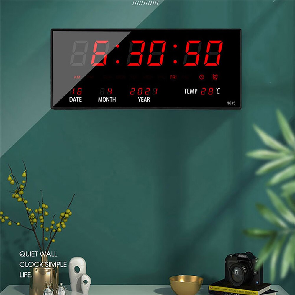 Large Electronic Wall Clock Light Sensing Temperature Date Power Off Memory Table Clock Wall-Mounted Calendar Digital LED Clocks