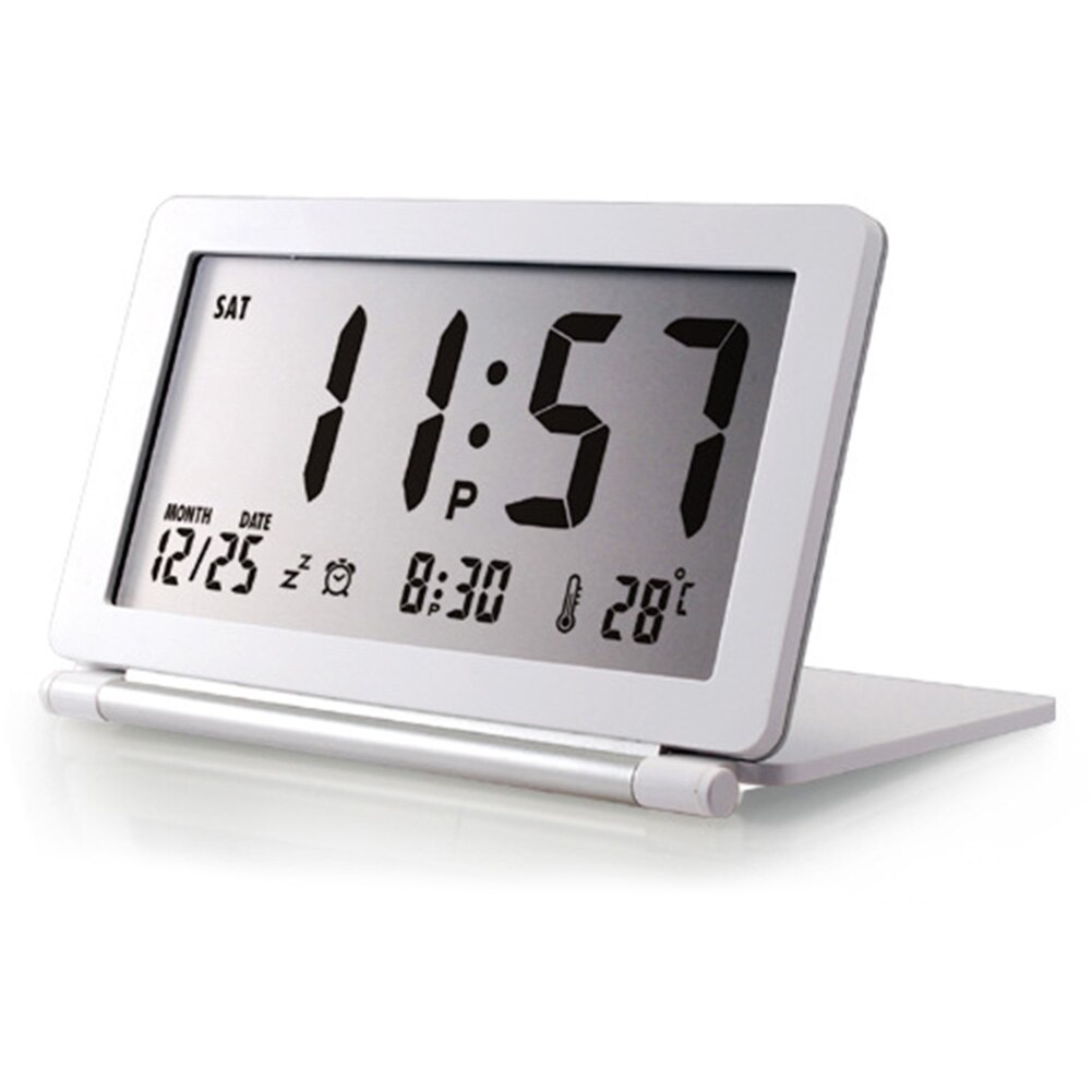Home Folding Temperature Flip Travel Mini Desk Electronic LCD Display Calendar Alarm Clock Digital Office Silent: White