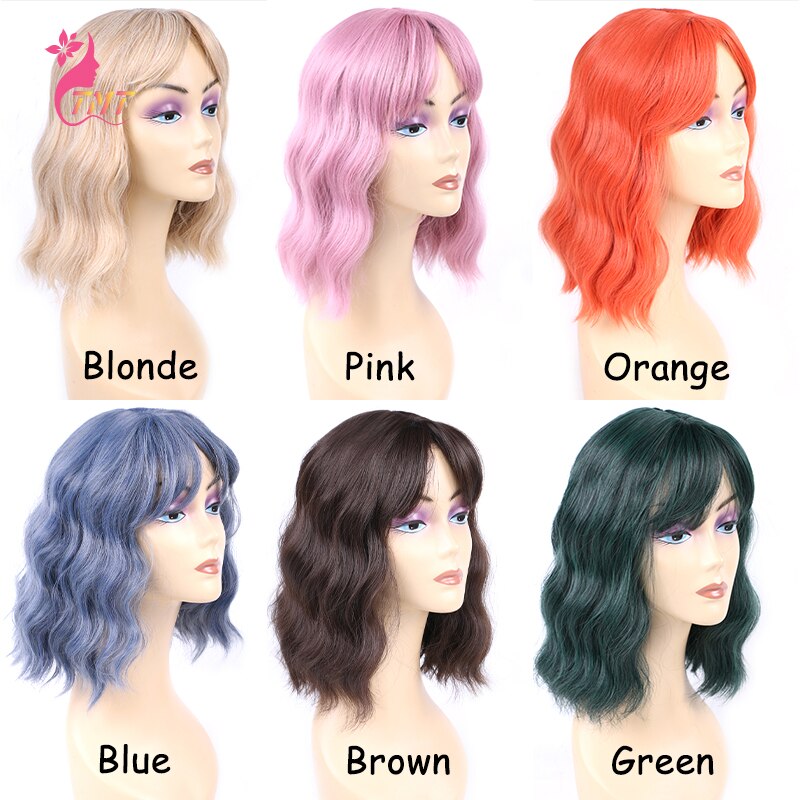 Korte Bob Ombre Pruik Synthetische Pastel Golvend Pruik Met Air Pony Hittebestendige Vezel Cosplay Pruik Voor Meisje 12Inch bob Cosplay Pruiken