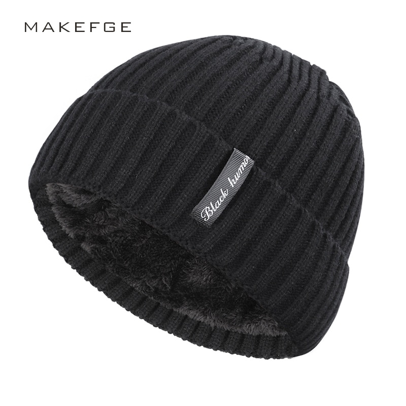 Gorro de invierno para hombre , gorro de punto grueso de terciopelo con etiqueta de letras para invierno para hombre y mujer, gorro grueso para exteriores, grueso, informal para hombre