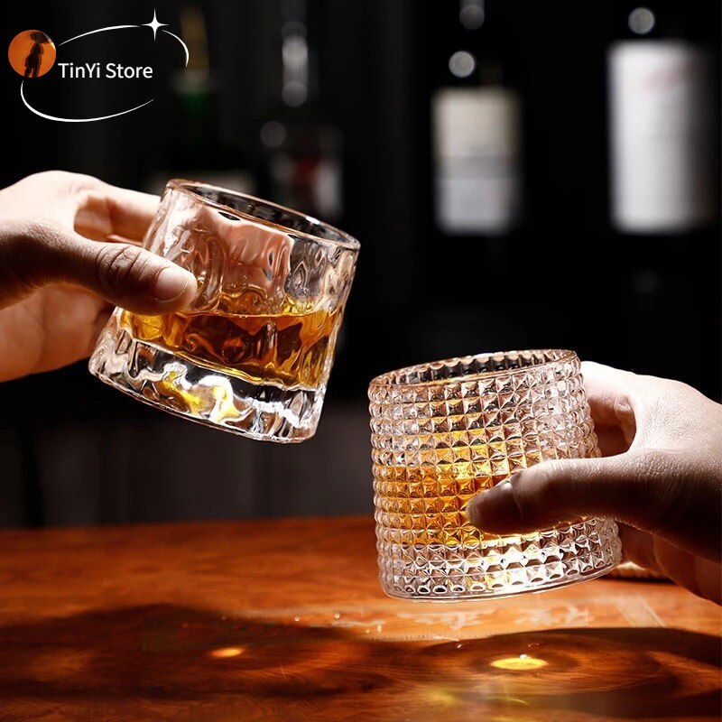 2/4PCS Rotating Crystal Glass Wine Glass Tumbler Brandy Old Fashioned Scotch Snifter Mugs 160ml Whisky Drinkware Wine Cup