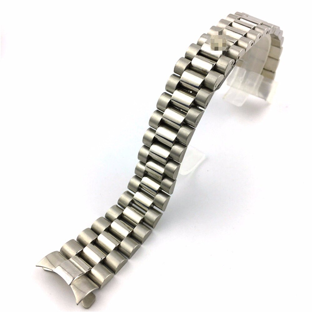 20mm Gold Nahen Gold Silber Uhr Band Gurt Solide Edelstahl gebogen Ende Präsident stil Armbinde Armbinde Gürtel Armbinde