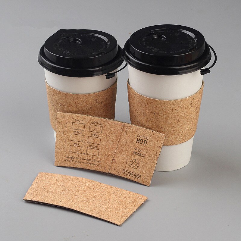 50pcs white disposable coffee cups cold drink tea takeaway packaging paper cup with lid and kraft paper sleeve