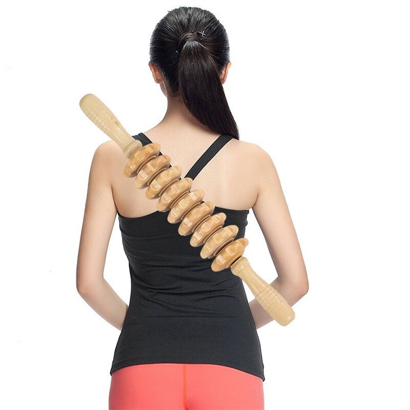 Portable Wood Massage Roller Cellulite Burn 9 Wheels Wooden Hand Massager Roller Reducing Soreness Fitness Body Care Therapy