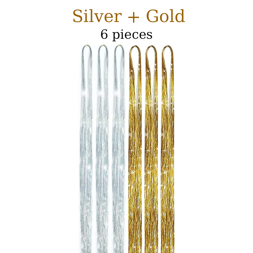 48 Inch Hair Tinsel Kit With Tool 1200 strands Tinsel Hair Extensions 12 Colors Fairy Hair Tinsel, Sparkling Shiny Hair Tinsel: 24/27# / 26inches