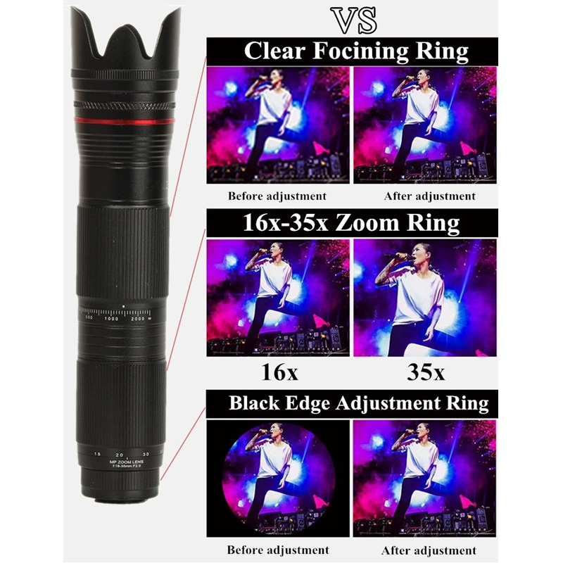 4K HD 3-Section Adjustable 16X - 35X Zoom Telephoto Optical Phone Camera Lens For Smartphones Lente Monocular Telescope Lenses