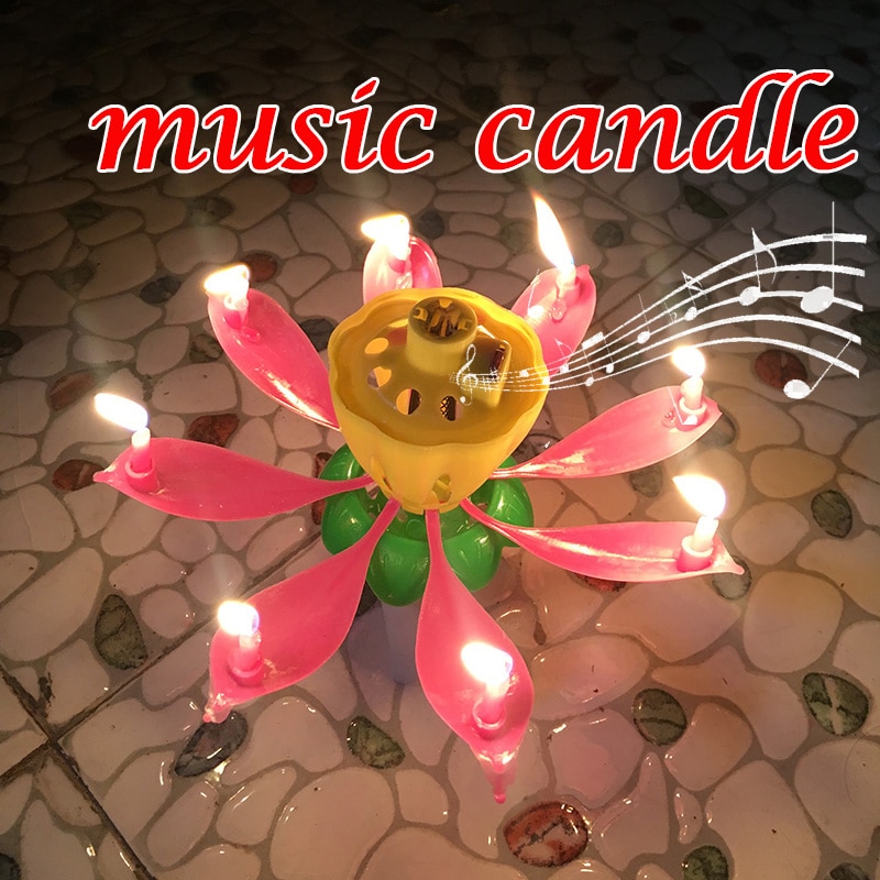 Vela Musical para pastel, vela de loto, vela Musical para feliz cumpleaños, flores románticas, pastel ligero para bodas, fiestas infantiles, de decoración DIY