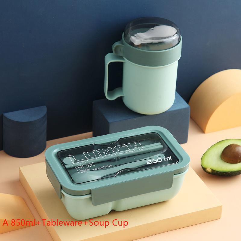Lunch Box for Students and Office Workers with Tableware Can Be Heated By Microwave Oven Bento Lunch Box Snack Container: A2 set