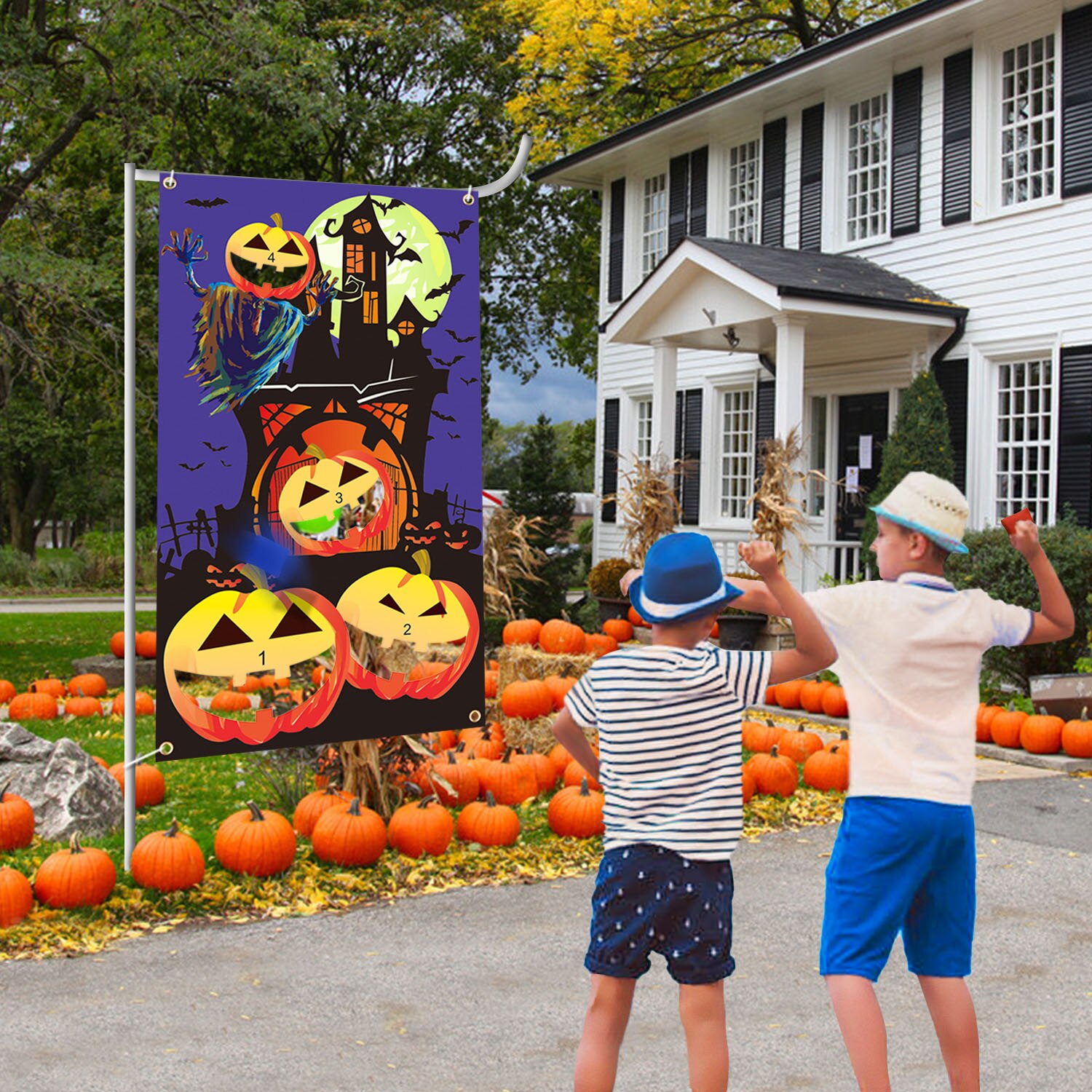 Besegad Halloween Gioco di Lancio kit Gonfiabile ragno Cappello Anello lanciare impostato con Sacchi di fagioli Lancio Gioco impostato per la Festa di Halloween forniture