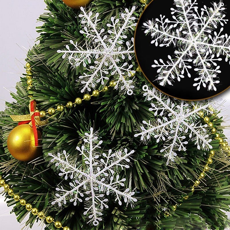 30pcs Christmas Snowflake Ornament Xmas Artificial White Snow Flakes Hanging Pendant Christmas Home Festival Decorations