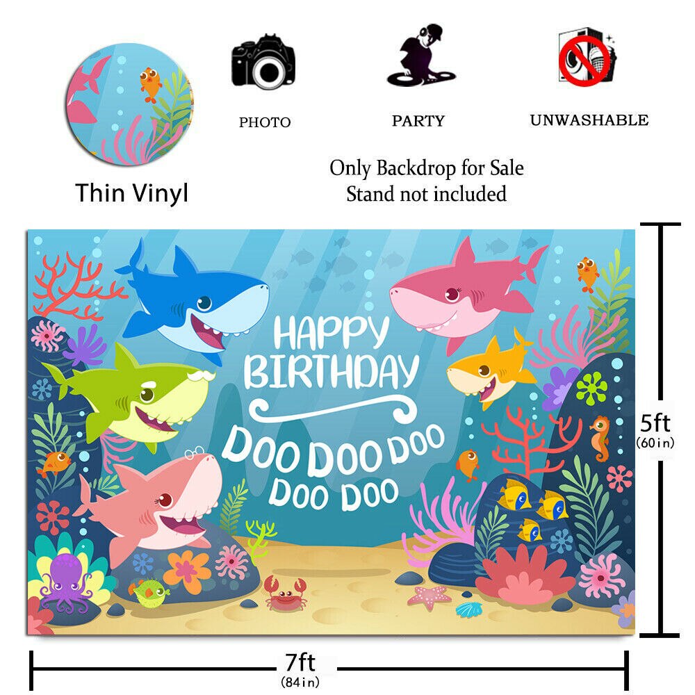 Cute Cartoon Shark Backdrop for Kids Birthday Cartoon Theme Party Decoration Supplies Baby Birthday Photo Background