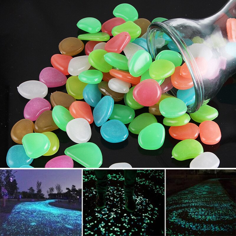 100 stuks lichtgevende kiezels voor in de tuin, lichtgevende stenen, stenen voor looppaden, tuinpaden, patio's, gazons, tuindecoratie, lichtgevende stenen